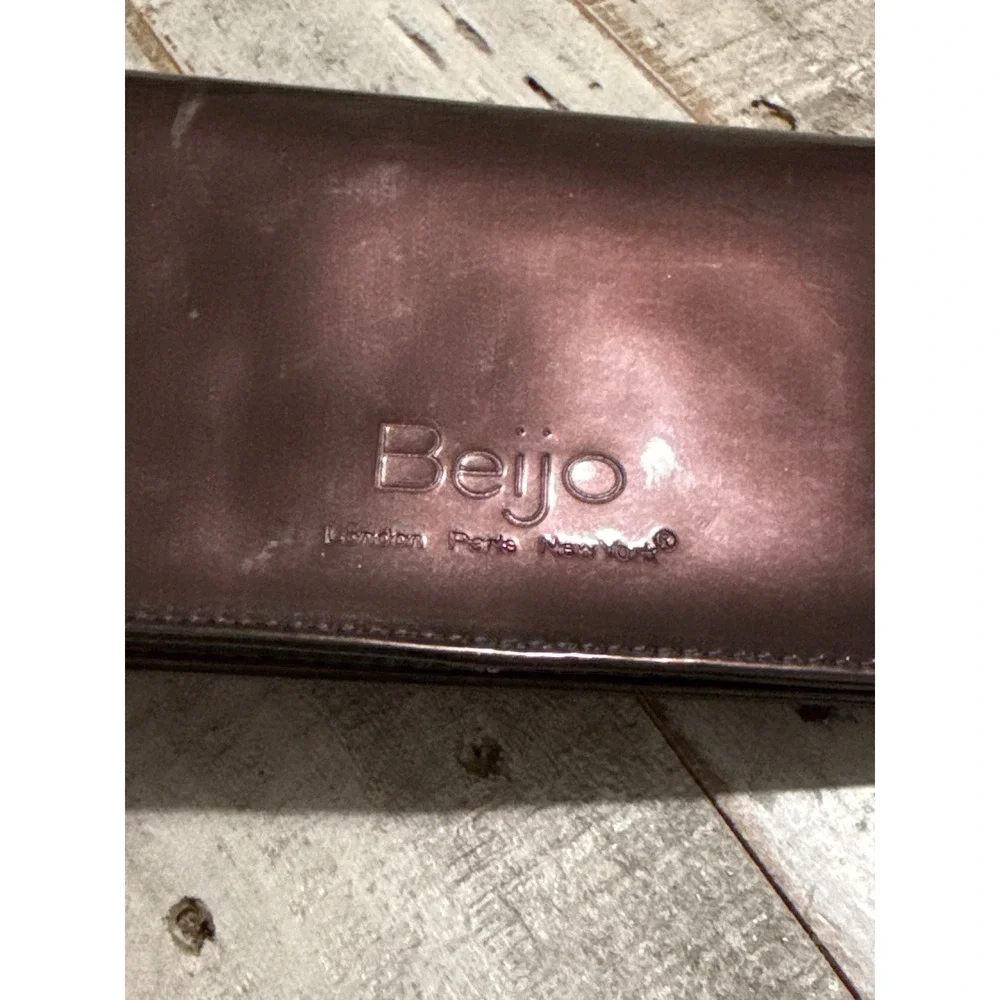 Beijo Metallic Bronze Patent Faux Leather Bifold Wallet ID Window Slim Clutch